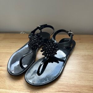 Coach Women's Black Hilda Jelly Beaded Embellished Flower Sandals, Size 7, EUC
